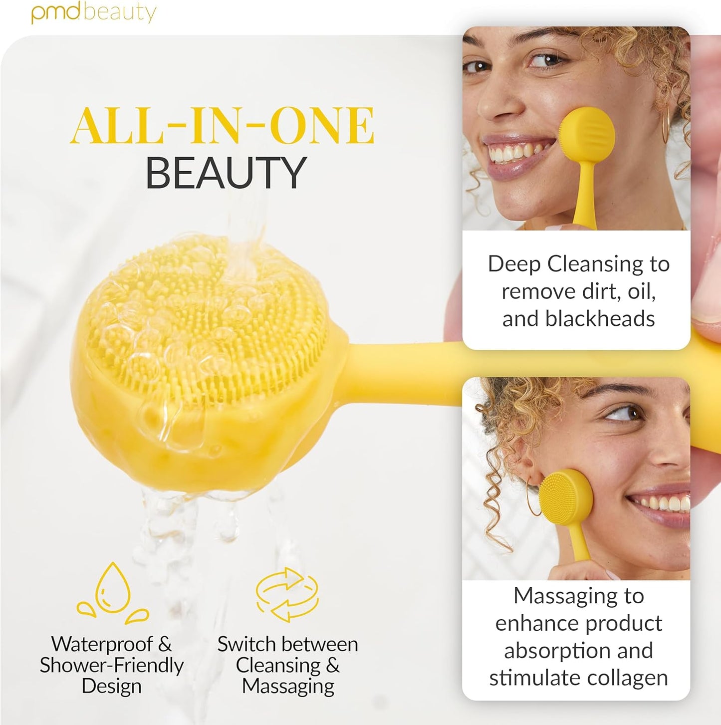 PMD Clean Mini - Smart Facial Cleansing Device with Silicone Brush & Anti-Aging Massager - Waterproof - SonicGlow Vibration Technology - Clear Pores and Blackheads - Lift, Firm, and Tone Skin