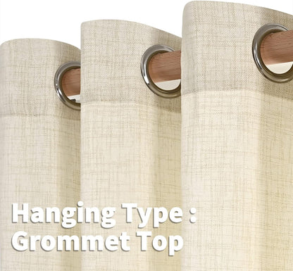 YoungsTex Natural Linen Curtains 84 Inch Long for Living Room Bedroom Grommet Top Light Filtering Privacy Linen Textured Window Semi Sheer Drapes, 2 Panels, 52x84 Inch, Natural