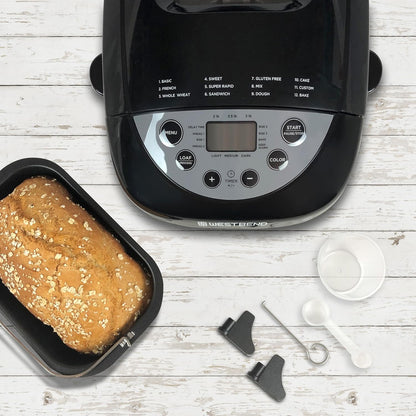 West Bend 47413 Hi-Rise Bread Maker Programmable Horizontal Dual Blade with 12 Programs Including Gluten Free, 3-Pound, Gray