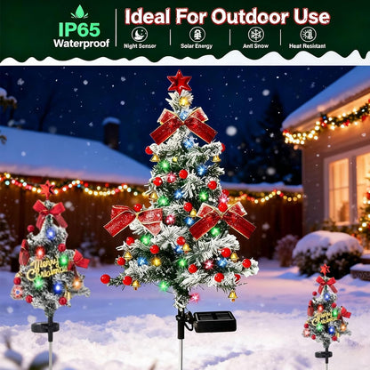 Upliftjoys Solar Christmas Trees Lights Outdoor Decoration Waterproof, Small Solar Power Xmas Tree Pathway Lights, Solared Christmas Stake Lights Yard Decor for Path Lawn Patio (B-1pc)