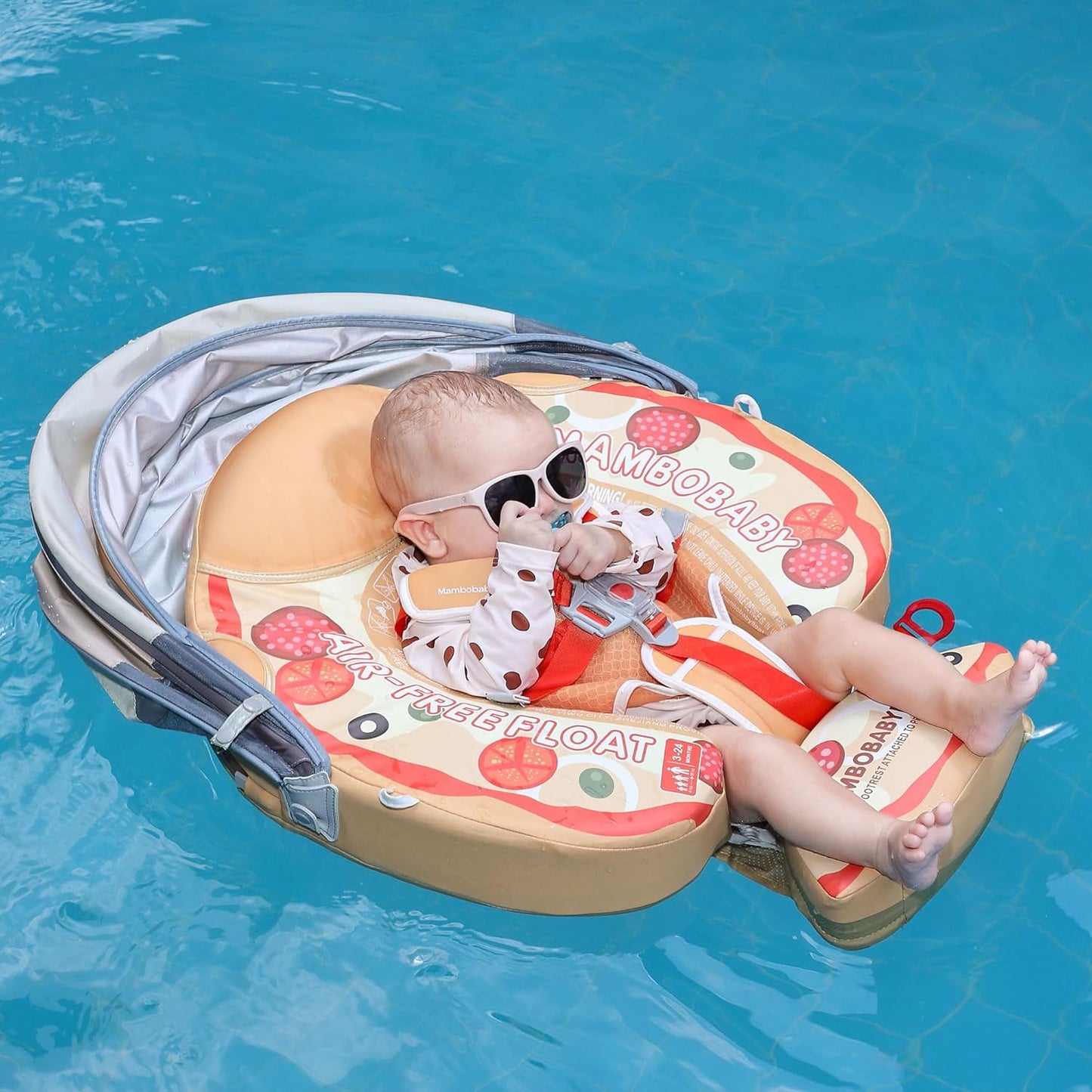 Mambobaby Baby Swim Float with Canopy, Non-Inflatable Solid Baby Float, Upgrade Soft Skin-Friendly Material Infant Swim Float