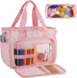 Dadanism Crochet Bag Organizer, Yarn Bag and Tote with Handle & Shoulder Strap, Yarn Storage with Multiple Pockets for Crochet Supplies, Portable Knitting Bag for Gifts/Crochet Lovers, Pink