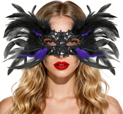 JEGERMIG Feather Carnival Mask Headwear Headpiece Halloween Showgirl Masquerade Cosplay Accessories for Women
