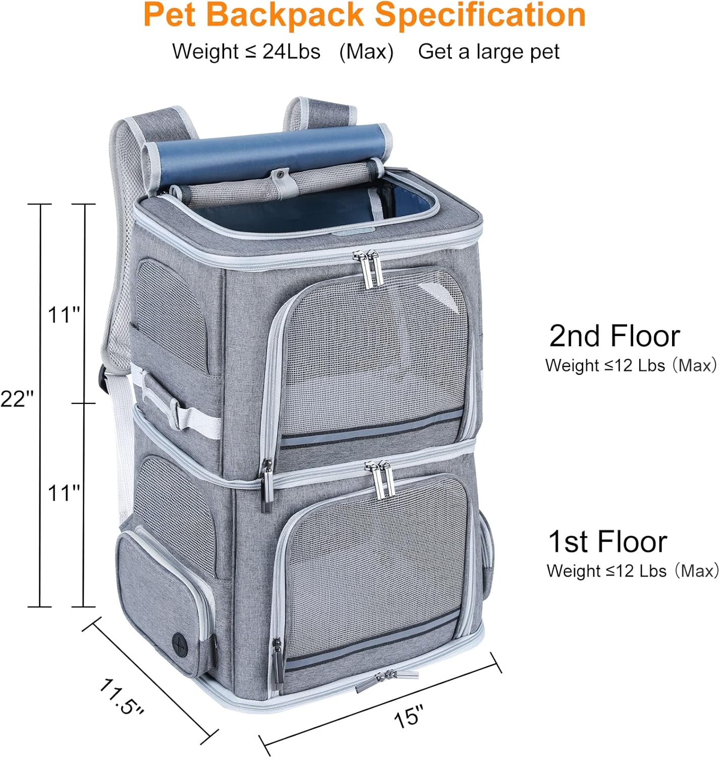 Double Cat Carrier for 2 Cats,Dog Backpack Carrier for Medium Dogs,Double Compartment Pet Carrier Backpack for Dual Pets,for Outdoor Traveling/Stroll and Picnic