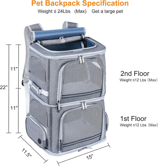 Double Cat Carrier for 2 Cats,Dog Backpack Carrier for Medium Dogs,Double Compartment Pet Carrier Backpack for Dual Pets,for Outdoor Traveling/Stroll and Picnic - PuriLite