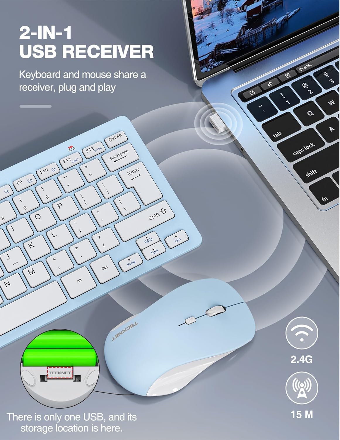 TECKNET Keyboard and Mouse Wireless - Compact 2.4GHz Wireless Keyboard and Mouse Combo with Adjustable DPI, Ultra-Quiet Clicks, Lag-Free Performance for Computer, Laptop, PC, Windows, Mac, Chrome OS
