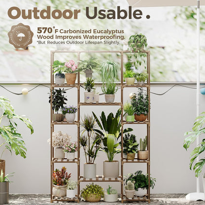 Bamworld Plant Stand Indoor Outdoor Hanging Plant Shelf for Multiple Plants Pots Wood Flower Stand Tall Large Flower Holder for Living Room, Patio, Balcony, Garden Decor, Brown