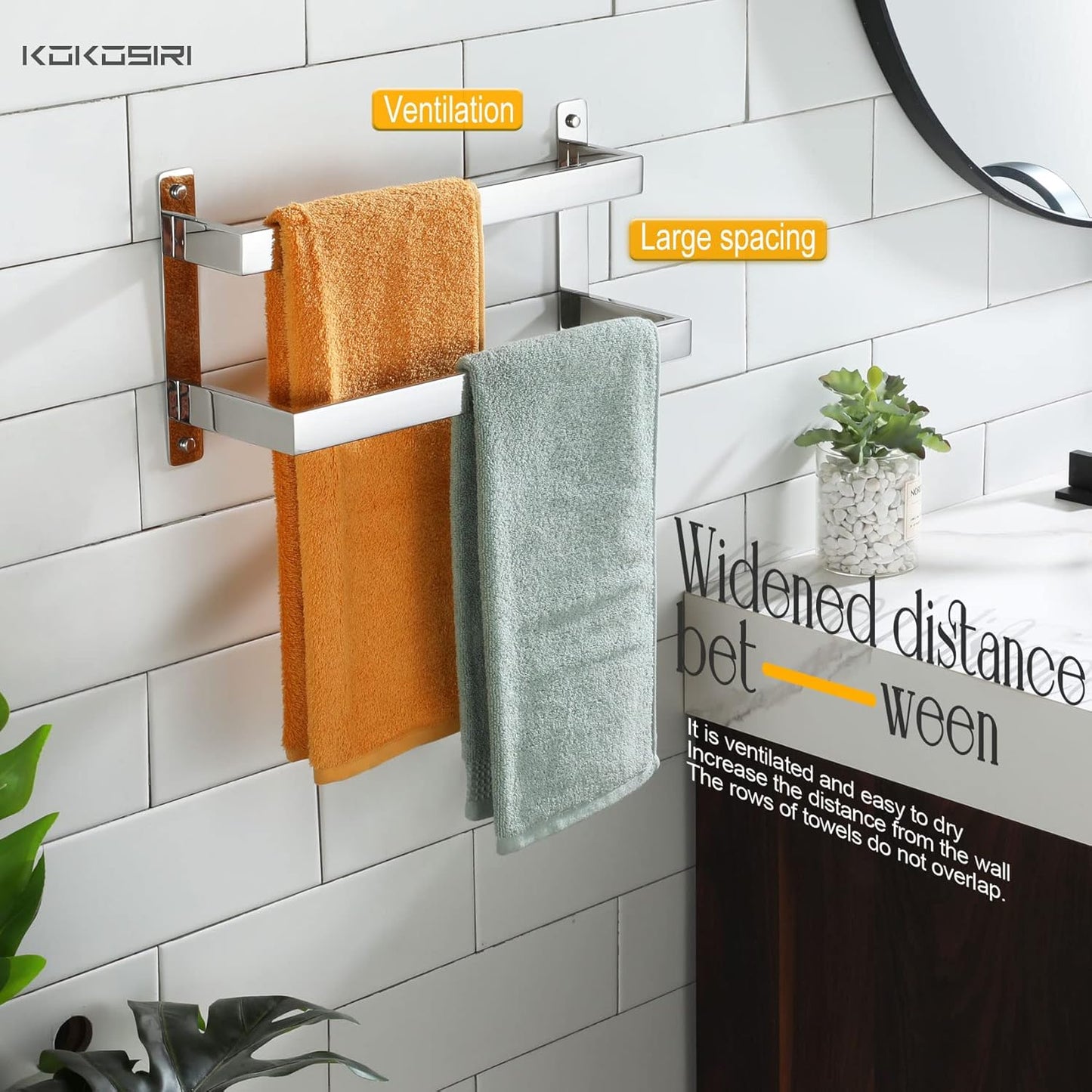 KOKOSIRI Towel Bars Black Bath Towel Holders 20 Inches Bathroom 2-Tiers Ladder Towel Rails Wall Mounted Towels Shelves Rack Stainless Steel, B5008BK-L20