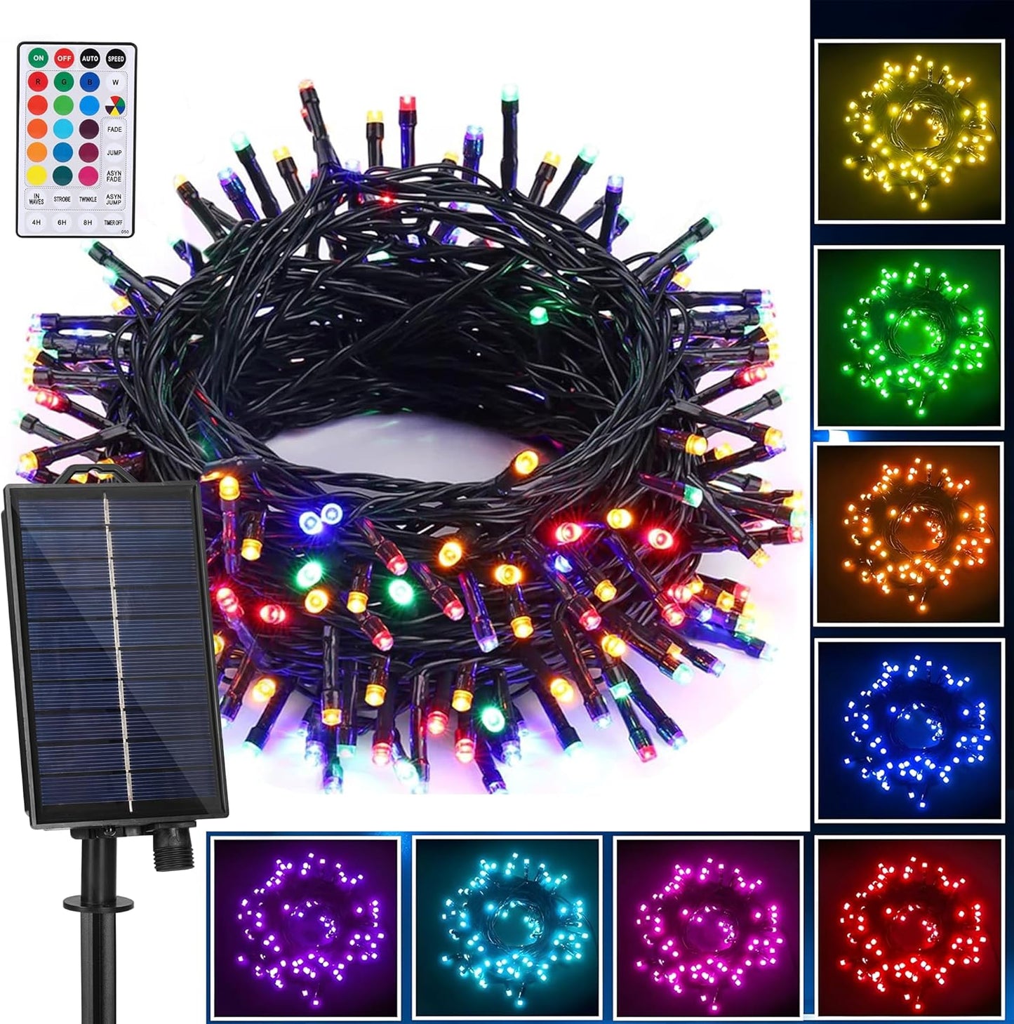 Solar String Lights Outdoor, 40Ft 16 Colors 100 LED Christmas Lights with 20 Modes Remote, Waterproof Solar Powered Bullet Lights for Garden Fence Paito Home Christmas Decorations (String Light) - PuriLite