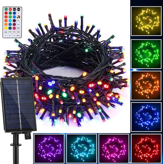 Solar String Lights Outdoor, 40Ft 16 Colors 100 LED Christmas Lights with 20 Modes Remote, Waterproof Solar Powered Bullet Lights for Garden Fence Paito Home Christmas Decorations (String Light)