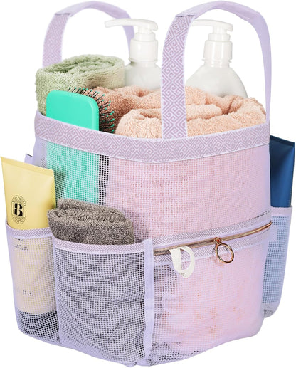 Mesh Shower Caddy Portable 10.2x9.9'' Shower Bag with Zipper & 2 Pockets. Shower Tote Ideal for Gym, Travel, Camp, Beach, for Sunscreen, Dorm & College Essentials (Black)