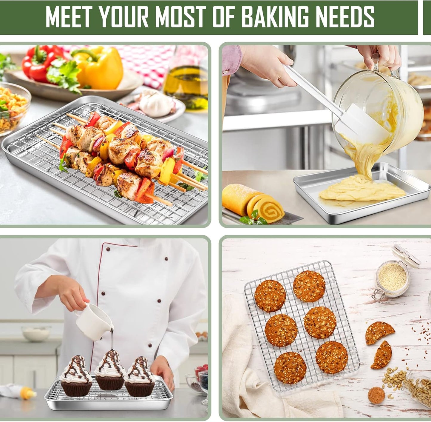 17.5 Inch Baking Sheet Pan with Rack Set, Joyfair Stainless Steel Half Size Oven Cookie Sheet Tray with Cooling Rack, Non-Toxic & Heavy Duty, Mirror Finishes &Easy Cleaning - (1 Pan + 1 Rack)