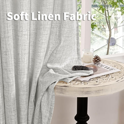 YoungsTex Natural Linen Curtains 84 Inch Long for Living Room Bedroom Grommet Top Light Filtering Privacy Linen Textured Window Semi Sheer Drapes, 2 Panels, 52x84 Inch, Natural