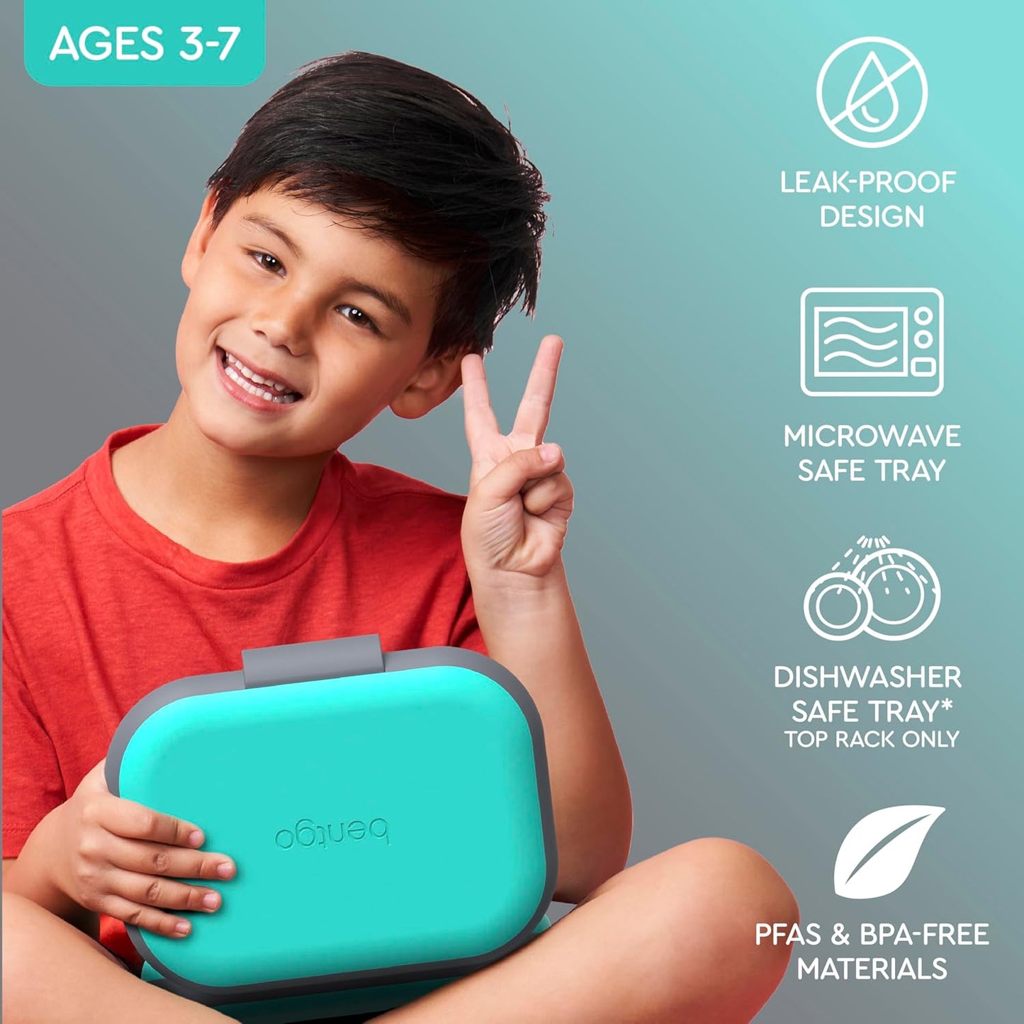 Bentgo Chill Kids Leak-Proof Lunch Box - 4-Compartment Bento Box with Built-In Ice Pack, 3.3 Cup Capacity, PFAS & BPA-Free, Microwave & Dishwasher Safe, Ideal Size for Ages 3 to 7 (Aqua)