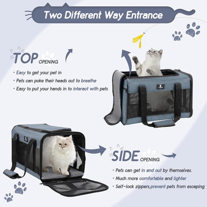 X-ZONE PET Cat Carrier Dog Carrier Pet Carrier for Small Medium Cats Dogs Puppies of 15 Lbs,Airline Approved Soft Sided Pet Travel Carrier,Dog Carriers for Small Dogs - Black Grey Purple Blue Brown