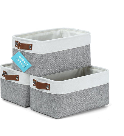 OrganiHaus Large Fabric Storage Baskets for Shelves 3 Pack, 15x11in Closet Storage Bins for Shelves, Cloth Baskets, Fabric Storage Cubes, Linen Closet Organizers, Fabric Basket, White Basket