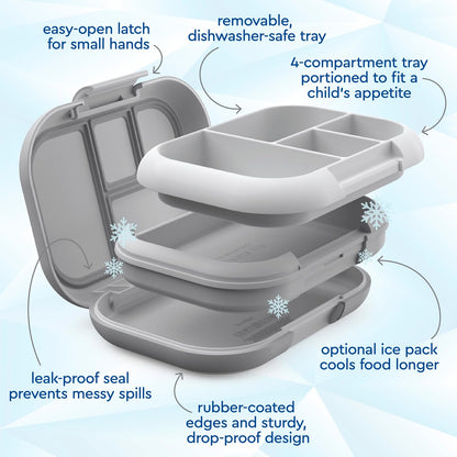 Bentgo Chill Kids Leak-Proof Lunch Box - 4-Compartment Bento Box with Built-In Ice Pack, 3.3 Cup Capacity, PFAS & BPA-Free, Microwave & Dishwasher Safe, Ideal Size for Ages 3 to 7 (Aqua)