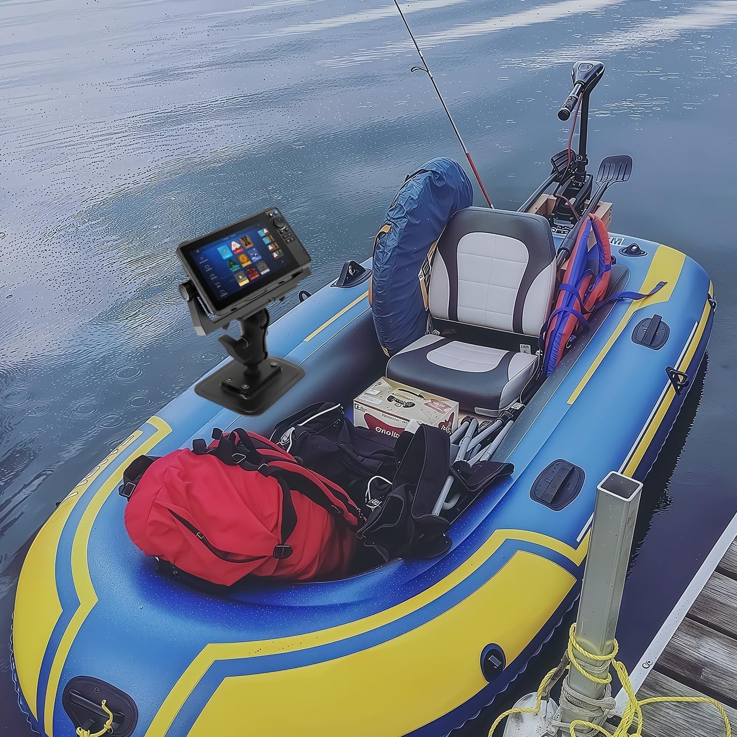 1.5" / C Size Ball Fish Finder Mount with Glue-On Pad (PVC) for Inflatable Boats/Kayak, 360° Rotation Marine Electronic/Depth Finder Mount, Compatible with Garmin, Lowrance, Humminbird and More