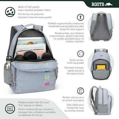 Roots Athletic 3-in-1 Matching Water Resistant Teen Backpack and Lunch Bag Set with Bonus Pencil Case - Made from 100% Recycled Fabrics - 34 litres, Blue Black Navy Camo, XL