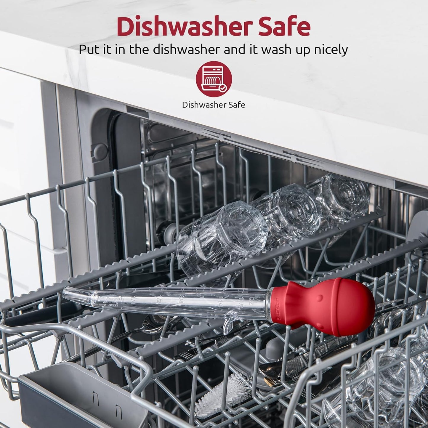 U-Taste 1.5oz Angled Turkey Baster - 228.2ºF Heat Resistant Food Grade Silicone Large Octopus Bulb Baster Set with Cleaning Brush for Cooking Basting Meat Poultry Beef Chicken (Black)