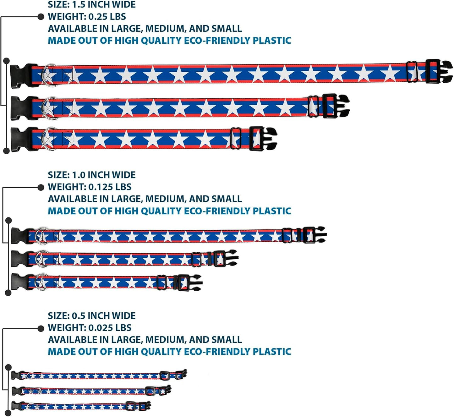 Buckle-Down PC-W21909-M Dog Collar Plastic Clip Buckle, 1"x11"-17", Star Black/White