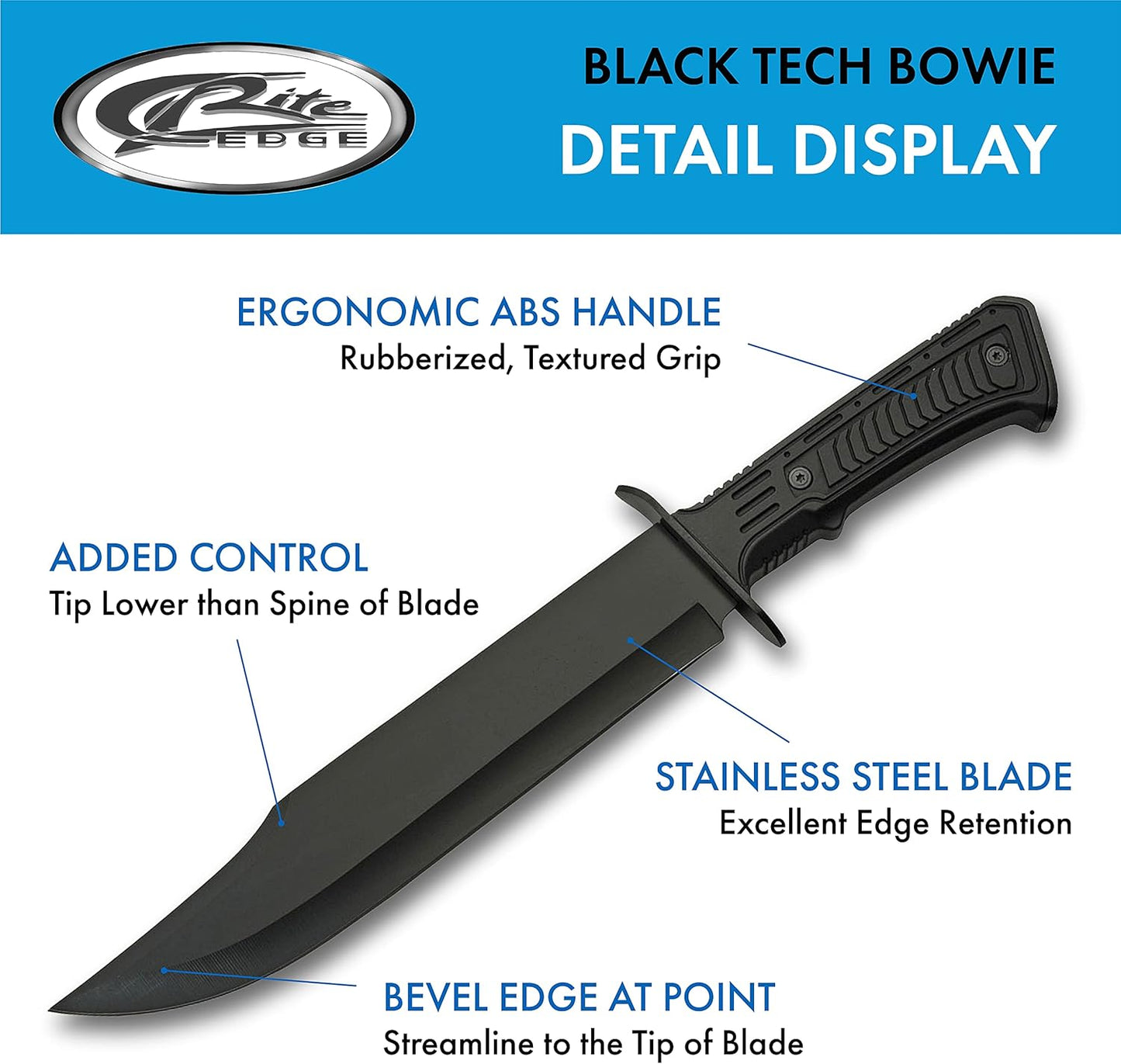 SZCO SUPPLIES 15" Outdoor Survival Black Tech Bowie Blade Knife