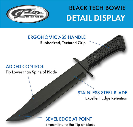 SZCO SUPPLIES 15" Outdoor Survival Black Tech Bowie Blade Knife - PuriLite