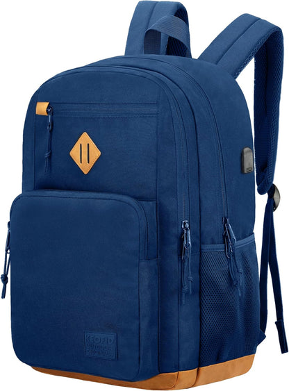 KEOFID classic carry-on travel backpack for men and women, Anti theft laptop backpack with USB charging port, large backpack for college(dark black）