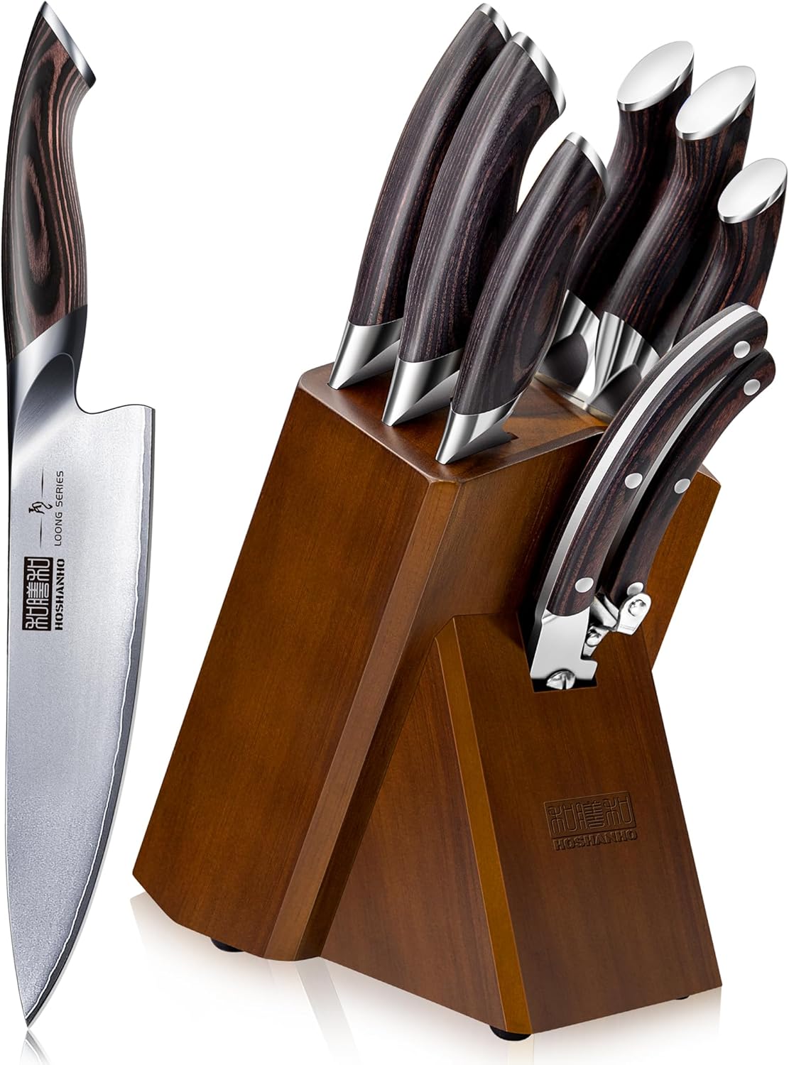 HOSHANHO 16-Piece Knife Set, Japanese High Carbon Stainless Steel Kitchen Knife Set, Ultra Sharp Chef Knife Block Set with Sharpener