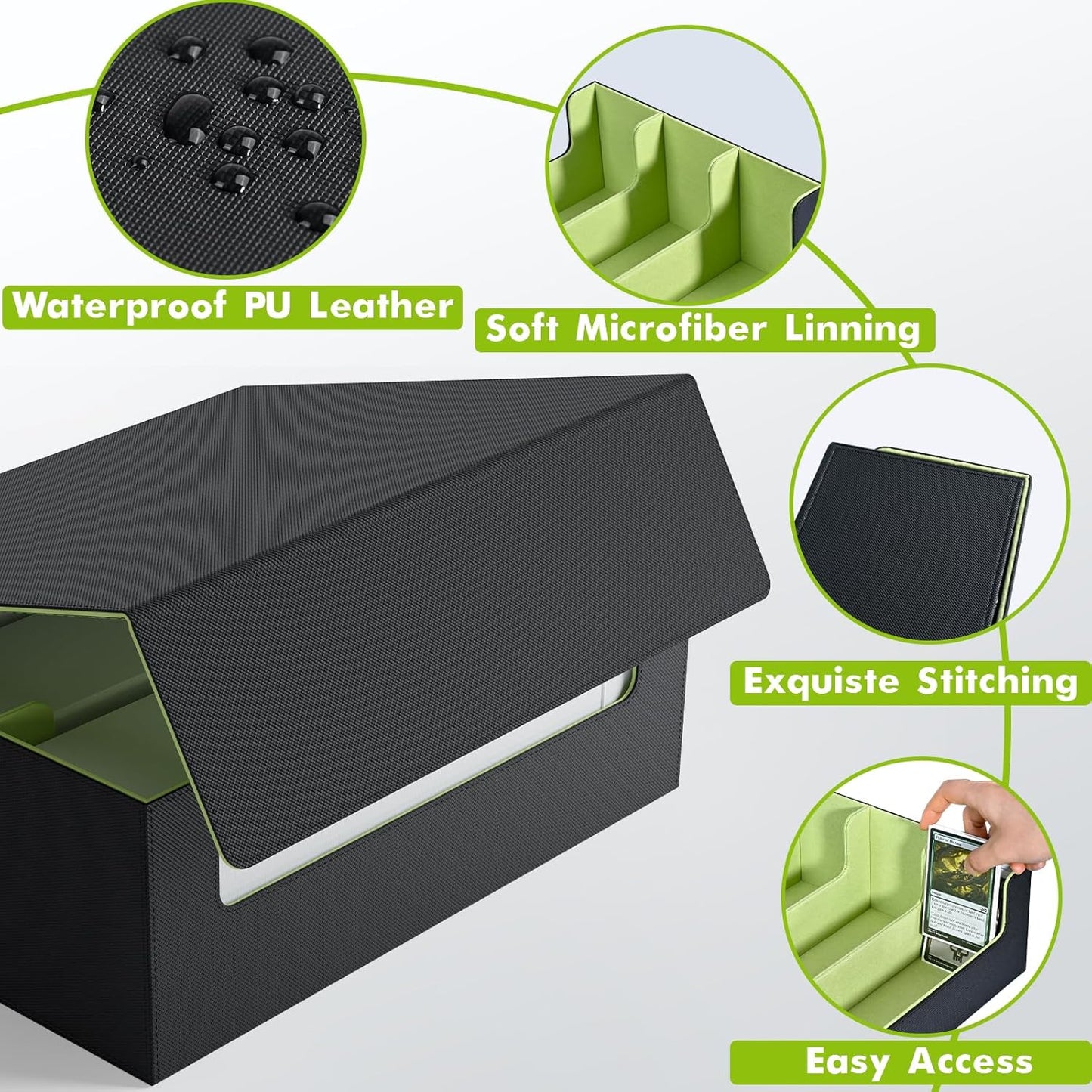 ZLCA Card Storage Box for MTG PTCG, Commander Deck Box Holds 3000+ Cards, Card Storage Case with 4 Stoppers, Card Organizer for TCG Sport Cards (Black)