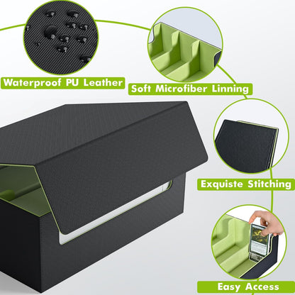ZLCA Card Storage Box for MTG PTCG, Commander Deck Box Holds 3000+ Cards, Card Storage Case with 4 Stoppers, Card Organizer for TCG Sport Cards (Black)