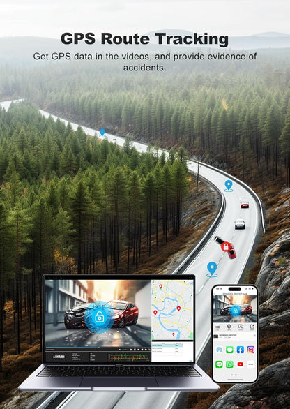 JOMISE Dash Cam Front and Rear, 4K Dashcam with 64GB Card, 3'' IPS Display Dual Car Camera with GPS 5GHz Wi-Fi, 24/7 Parking Mode, G-Sensor, Night Vision, 170° Wide Angle, Loop Recording, App Control