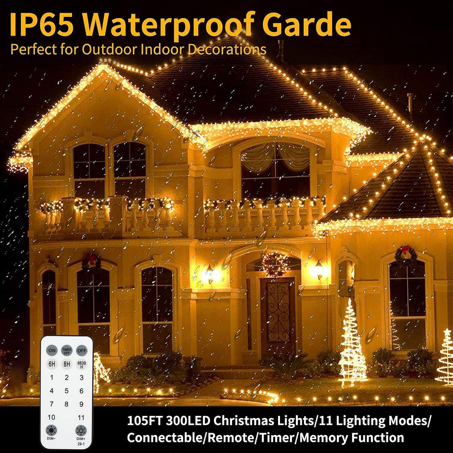 Tcamp 105FT 300 LED Purple Orange Halloween Decorations Lights Motion Activated Sync with 4 Scary Music, 6 Modes Halloween String Lights for Party Yard Outdoor Indoor Decor (3 Sets Connectable)
