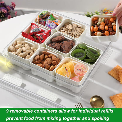 Taiuloo Divided Serving Tray with Lid & Handle, Airtight 6 Compartment Snackle Box Charcuterie Container, Fridge Organizer Bins, Food Storage Container Veggie Tray for Snack, Fruit, Salad, Nut
