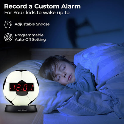 Sonic Alert Baseball Alarm Clock Nightlight for Heavy Sleepers - Loud & Compact Alarm Clock for Bedroom - Battery Backup & Full Range Dimmer - Easy to Set Digital Alarm Clock for Kids - AUX Connection