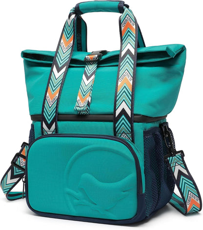 SUNNY BIRD Dual Compartment Lunch Bag Insulated Lunch Box for Women and Men (Green with Boho Strap)