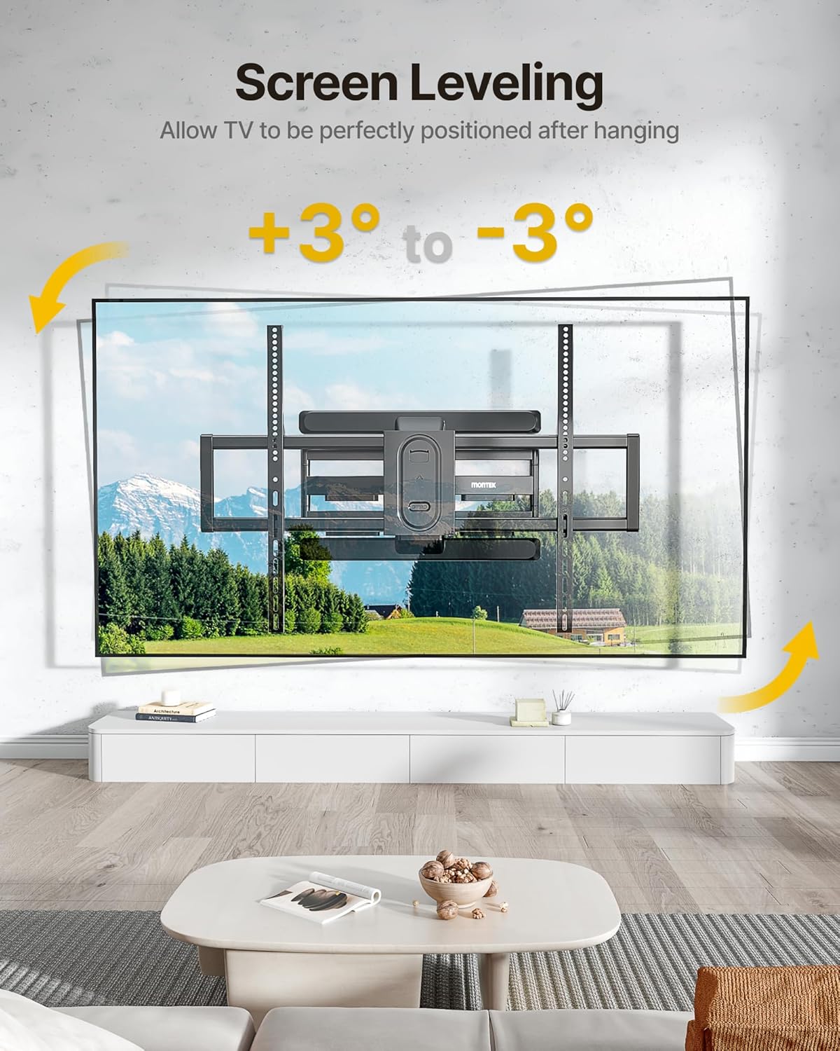 monTEK Heavy Duty TV Wall Mount for 43"–100" TVs, Pre-Assembled & 132lbs 4X Tested, Full Motion TV Mount with Tool-Free Tilt/Swivel/Extension, Max VESA 800x600, Fits 16"/18" Studs - PuriLite