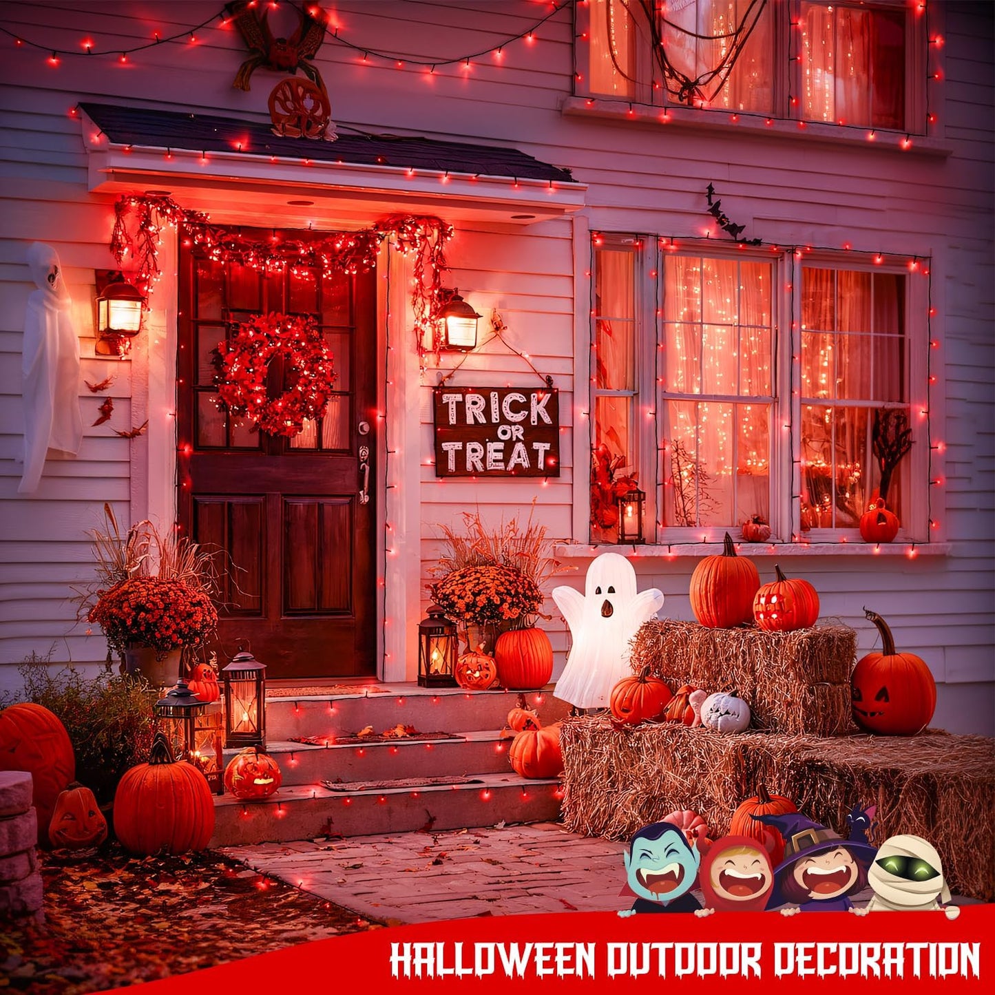 JMEXSUSS 2 Pack 75.5ft Orange Solar Christmas Lights, Total 400 LED Solar String Lights Outdoor Waterproof, 8 Modes Orange Halloween Lights for Tree Patio Garden Thanksgiving Halloween Decorations