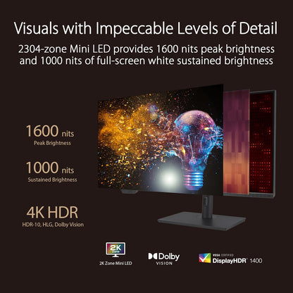 ASUS ProArt Display PA279CV 27” 4K HDR UHD (3840 x 2160) Monitor, IPS, 100% sRGB/Rec. 709, ΔE < 2, USB-C DisplayPort HDMI USB hub, Calman Verified, Eye Care, Tilt Pivot Swivel Height Adjustable