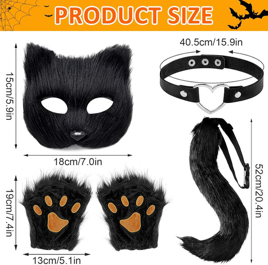 Therian Mask and Tail Set Furry Fox Mask Therian Fox Tail Halloween Set - PuriLite