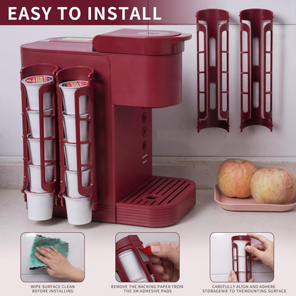 STORAGENIE Coffee Pod Holder for Kerig Kcup, Red Side Mount K Cup Storage, Coffee Pod Organizer, Perfect for Small Counters