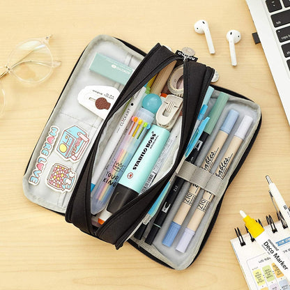 Big Capacity Pencil Case, OLIYuMi 3 Compartment Pencil Pouch Pencil Bag Storage Box Stationery Organizer Makeup Bag with Zipper Closure for Student Office College Boys and Girls (Pink)