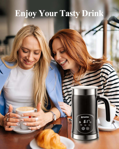 Milk Frother Electric Steamer: 4-in-1 Automatic Magnetic Foamer with Hot Foam Cold Froth for Cappuccino Latte Matcha - 250ml Large Capacity Milk Warmer Chocolate Heater Stainless Steel