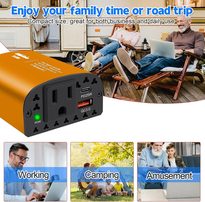 200W Car Power Inverter DC 12V to 110V AC Car Outlet Adapter Converter with PD 25W &QC3.0 USB Ports Laptop Car Charger