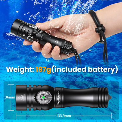 Wurkkos DL02 Scuba Diving Flashlight, Max 3000Lumen, 496M Long Range, 100M Underwater, Power Indicator, 3 Lighting Modes, Submarine Light for Deep Sea Cave