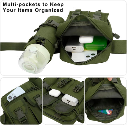 DOB SECHS Hiking Waist Bag with Detachable Water Bottle Holder and Adjustable Waist Belt, Oxford Fanny Pack for Men Women Causal Belt Bag for Travel Outdoor Fishing Running Hiking Hunting, Green
