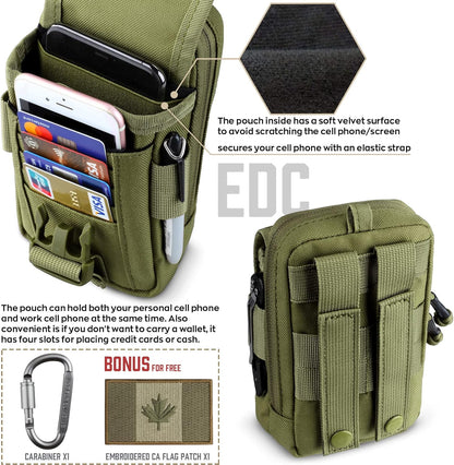 WYNEX Tactical Compass Phone Pouch, Large Molle Smartphone Holster Case Double Capacity Small Utility EDC Pouch with Compass Buckle and Carabiner