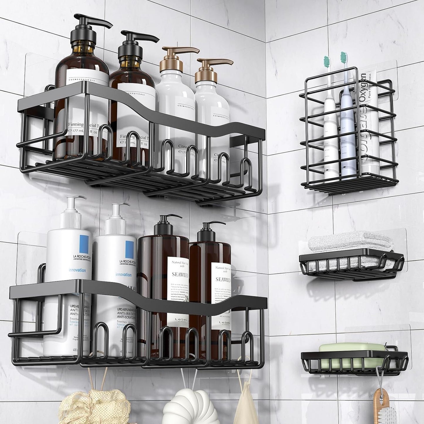 EUDELE 5-Pack Rustproof Stainless Steel Shower Caddy – No Drill Adhesive Bathroom Organizer with Large Capacity, Spacious Shower Shelves for Inside Shower, Kitchen & Home Decor Storage