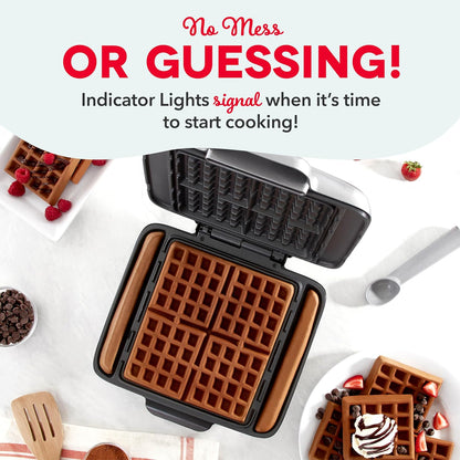 DASH No-Drip Waffle Maker - Four Waffle Molds, Nonstick Waffle Iron with Quick Heat-Up, Nonstick Surface - Perfect Waffle Maker for Kids and Families, Just Add Batter