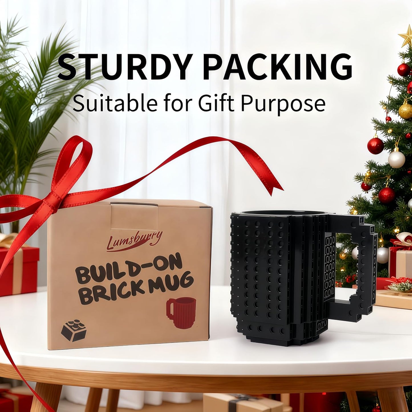 Lumsburry Build-on Brick Coffee Mug, Funny DIY Unique Novelty Drinking Cup | Building Blocks Creative Mug, for Men Women Kids Dad Mom, Present Exchange Ideas, Xmas Birthday White Elephant(Black)